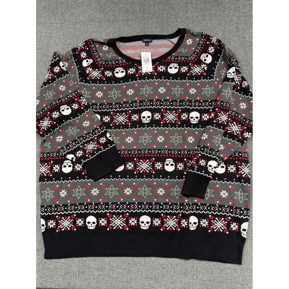 Torrid Womens 5X Black Skull Fair Isle Raglan Cotton Sweater 15938712 NWT